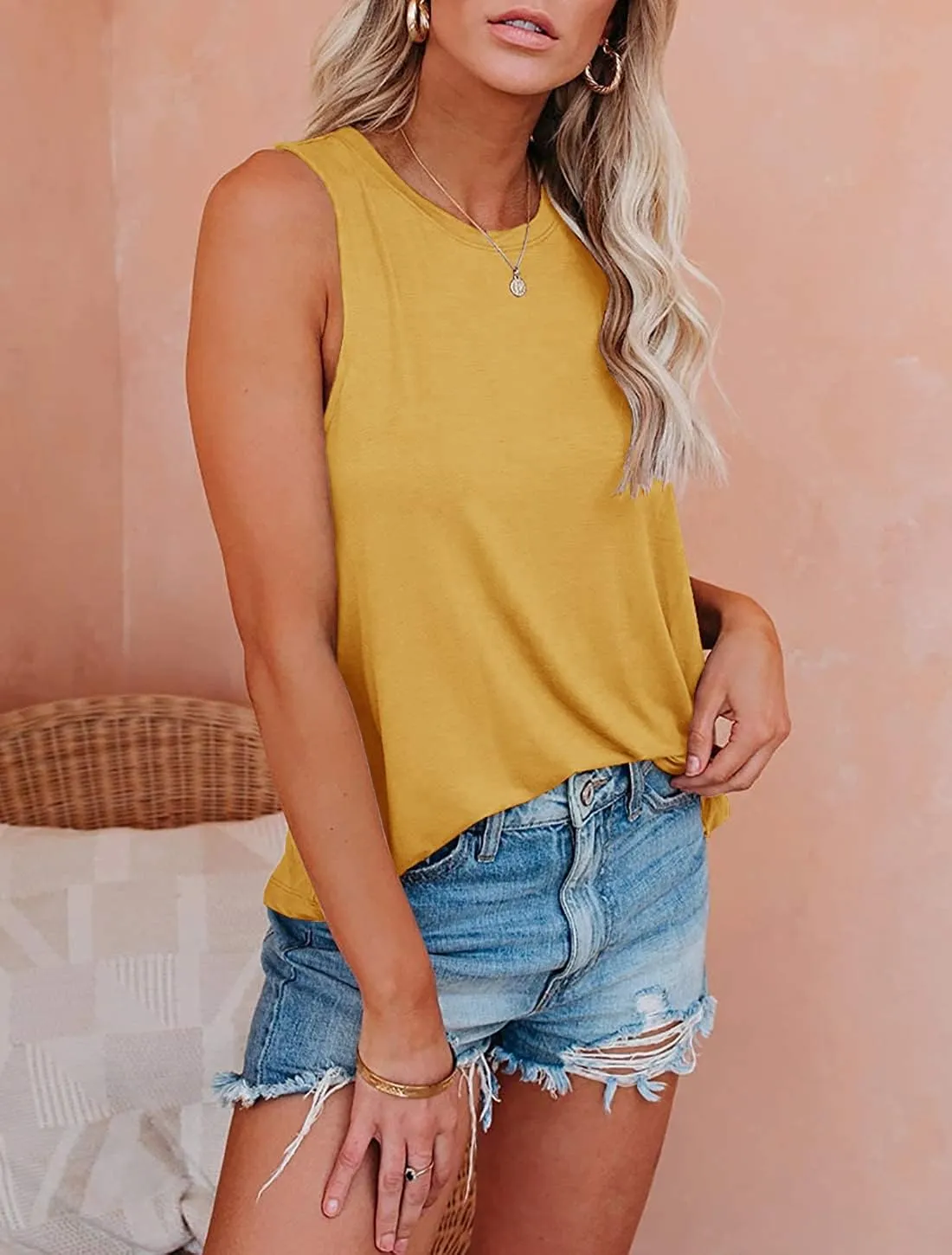 JAWINT Women's Casual Tank Tops Summer Crewneck Sleeveless Tunic Flowy Loose Shirts