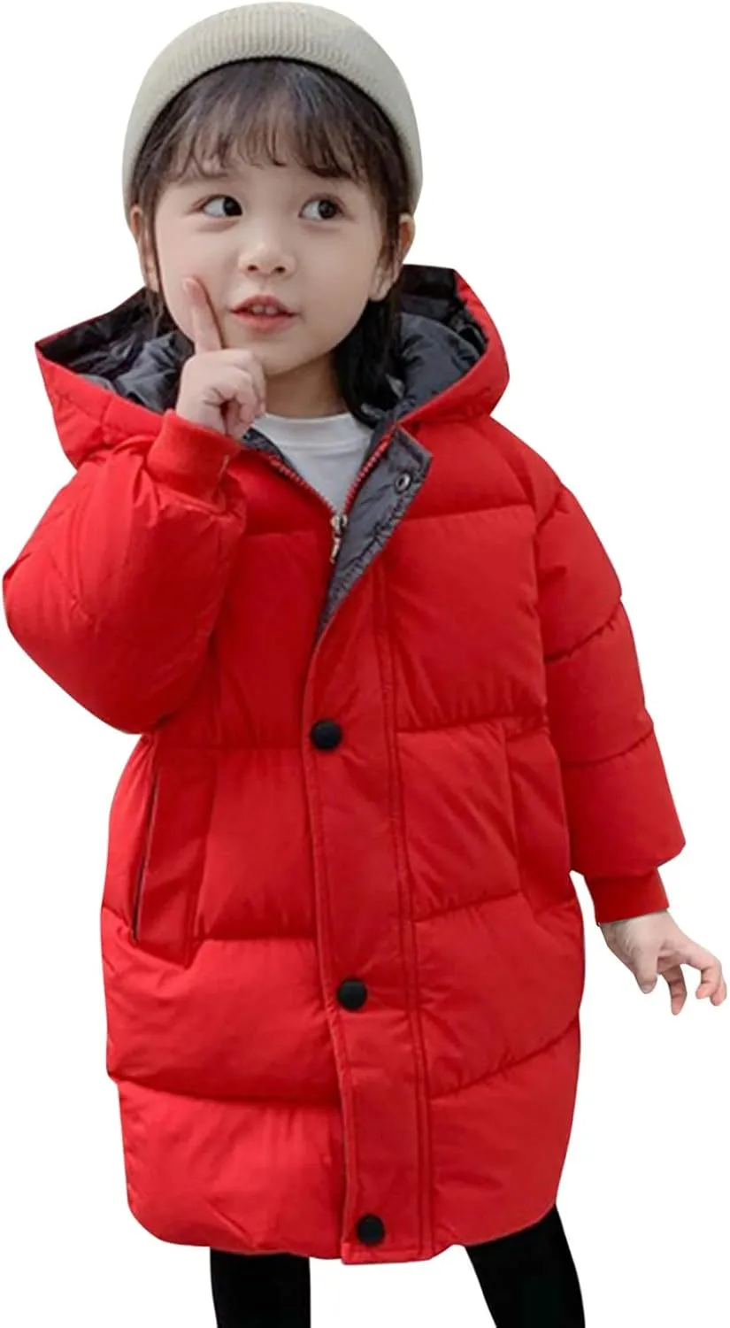 Jchen Boys Girls Winter Down Cotton Padded Coats with Hoods,Kids Hooded Windproof Zipper Outerwear Coat Puffer Down Jacket