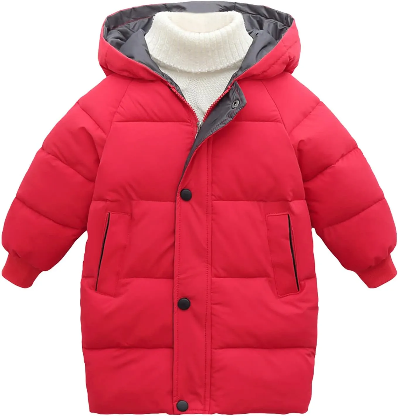 Jchen Boys Girls Winter Down Cotton Padded Coats with Hoods,Kids Hooded Windproof Zipper Outerwear Coat Puffer Down Jacket