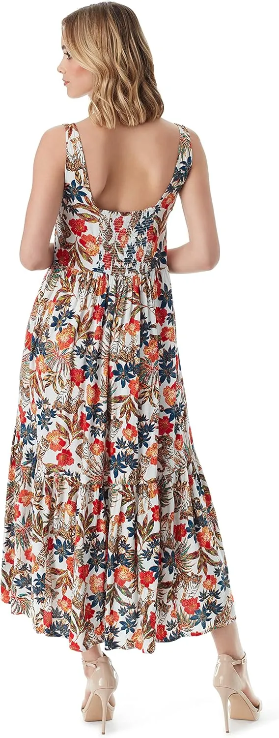 Jessica Simpson Womens Plus Cheryl Tiered Seersucker Maxi Dress