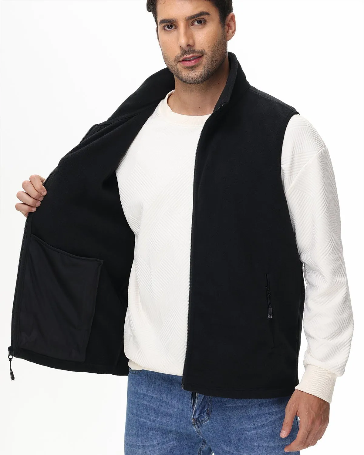 JIHUILAI Mens Fleece Vest Lightweight Sleeveless Polar Fleece Zip Up Outerwear Vests winter Warm Jacket With Zipper Pockets