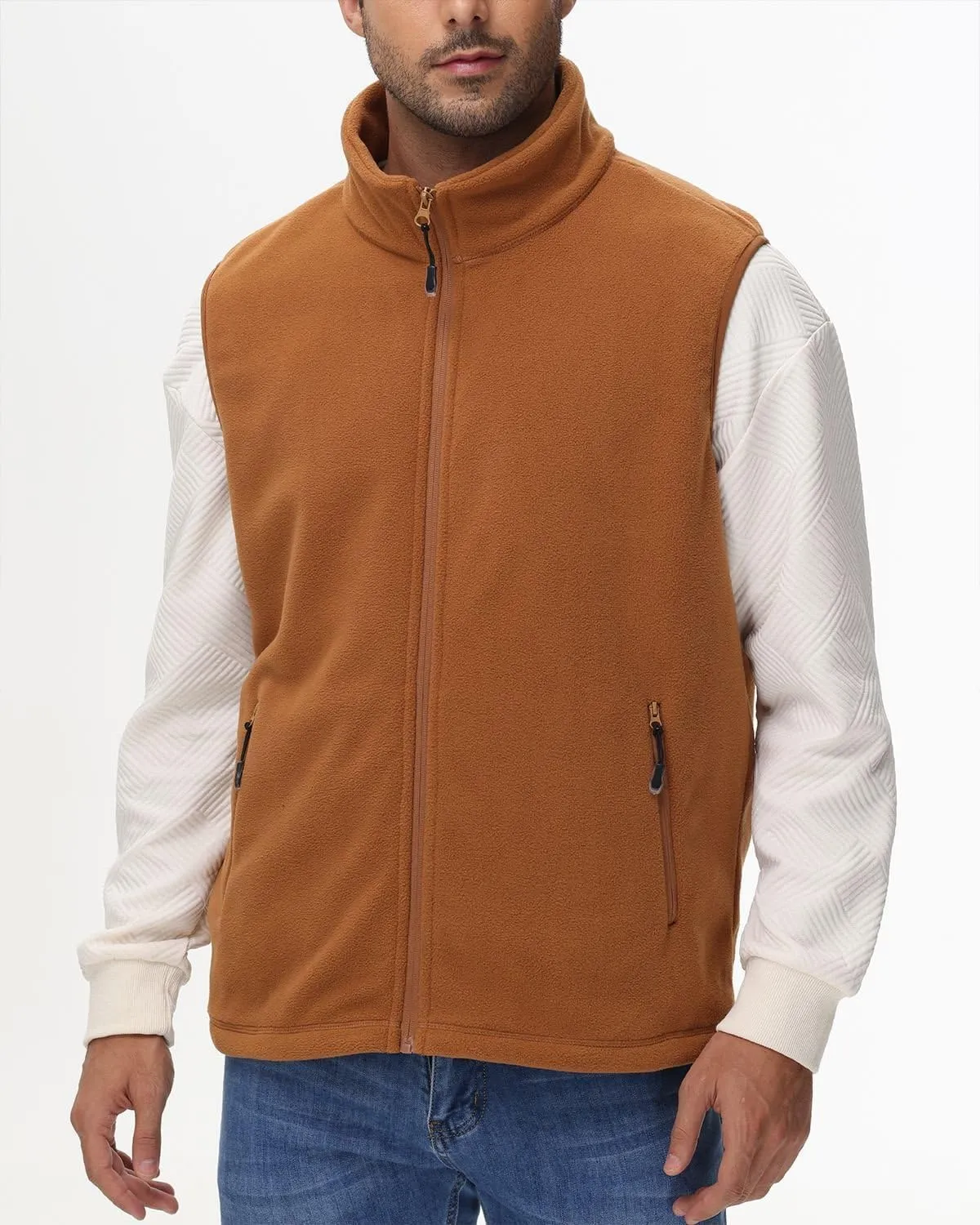 JIHUILAI Mens Fleece Vest Lightweight Sleeveless Polar Fleece Zip Up Outerwear Vests winter Warm Jacket With Zipper Pockets