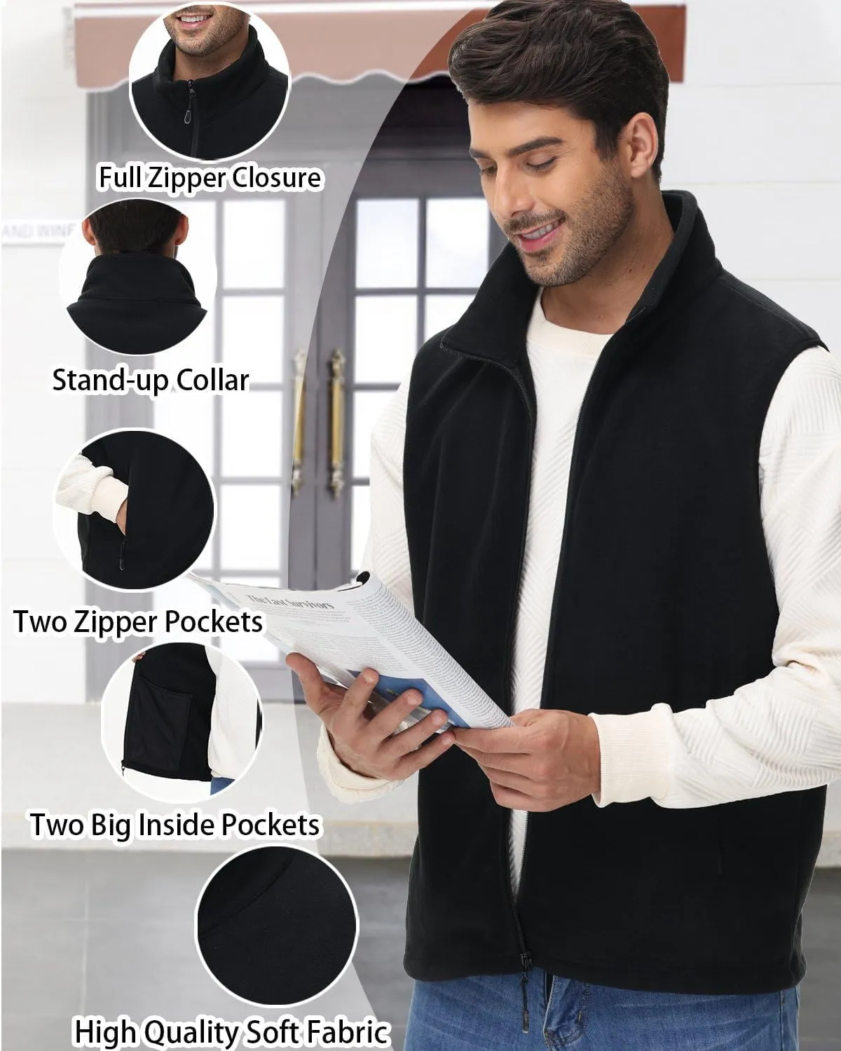 JIHUILAI Mens Fleece Vest Lightweight Sleeveless Polar Fleece Zip Up Outerwear Vests winter Warm Jacket With Zipper Pockets