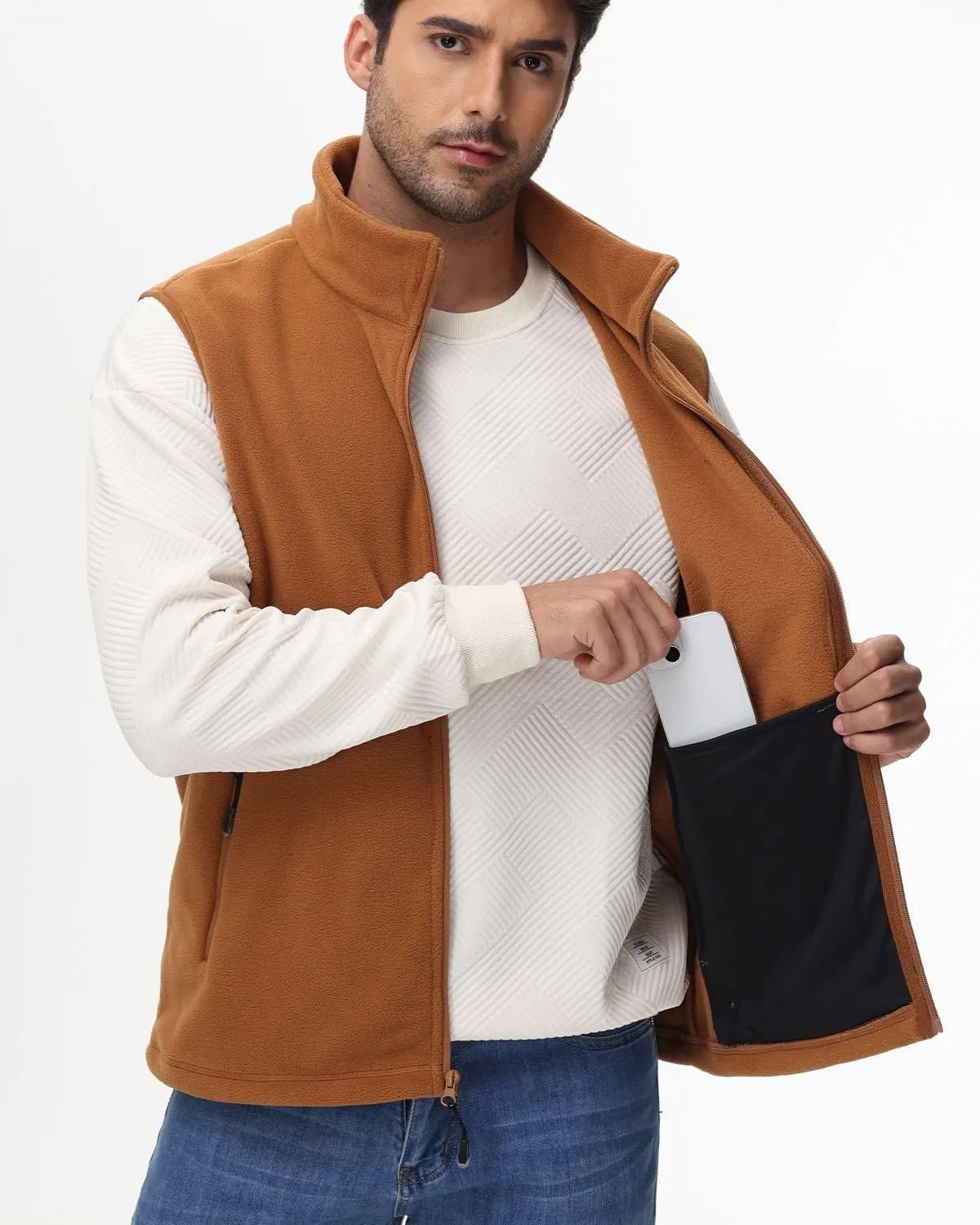 JIHUILAI Mens Fleece Vest Lightweight Sleeveless Polar Fleece Zip Up Outerwear Vests winter Warm Jacket With Zipper Pockets