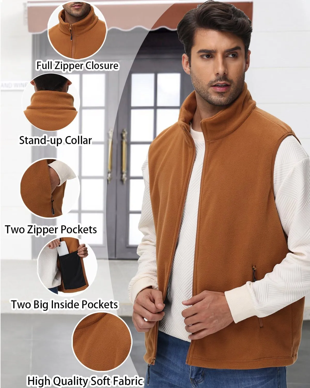 JIHUILAI Mens Fleece Vest Lightweight Sleeveless Polar Fleece Zip Up Outerwear Vests winter Warm Jacket With Zipper Pockets