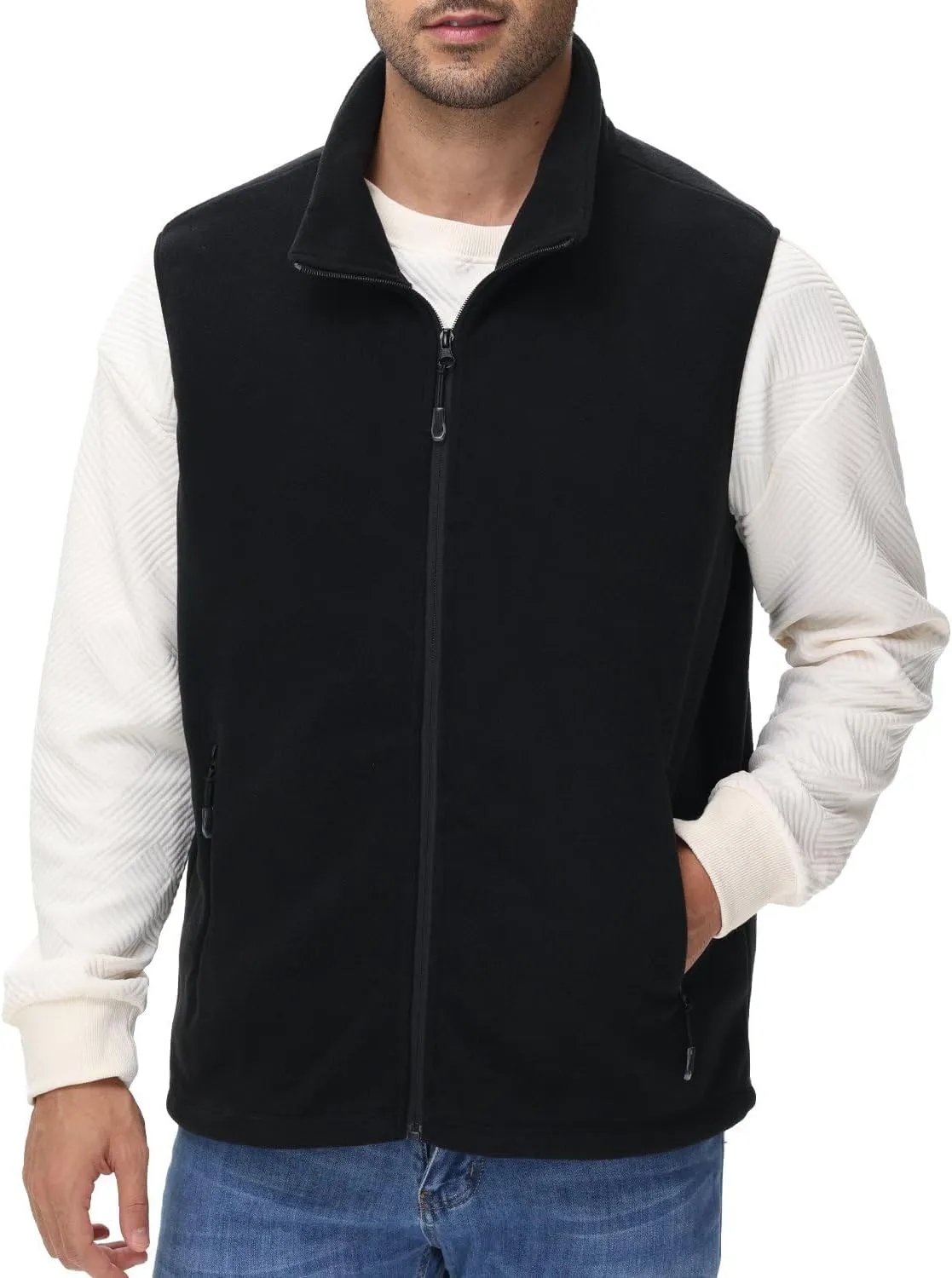 JIHUILAI Mens Fleece Vest Lightweight Sleeveless Polar Fleece Zip Up Outerwear Vests winter Warm Jacket With Zipper Pockets
