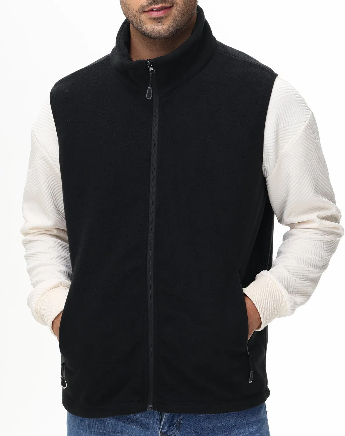 JIHUILAI Mens Fleece Vest Lightweight Sleeveless Polar Fleece Zip Up Outerwear Vests winter Warm Jacket With Zipper Pockets