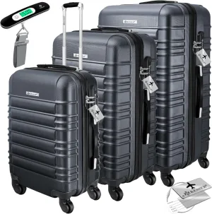 KESSER 3 Piece Hard Suitcase Set, Travel Suitcase Set, Trolley Suitcase Set, Including Luggage Scale   Luggage Tag, Rolling Suitcase Lock, Telescopic Handle M-L-XL, Anthracite, M-L-XL, Hard case set