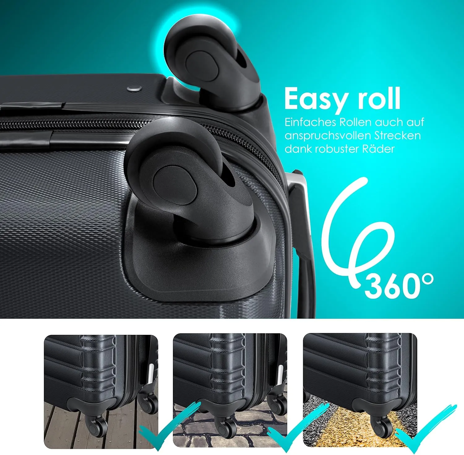 KESSER 3 Piece Hard Suitcase Set, Travel Suitcase Set, Trolley Suitcase Set, Including Luggage Scale   Luggage Tag, Rolling Suitcase Lock, Telescopic Handle M-L-XL, Anthracite, M-L-XL, Hard case set