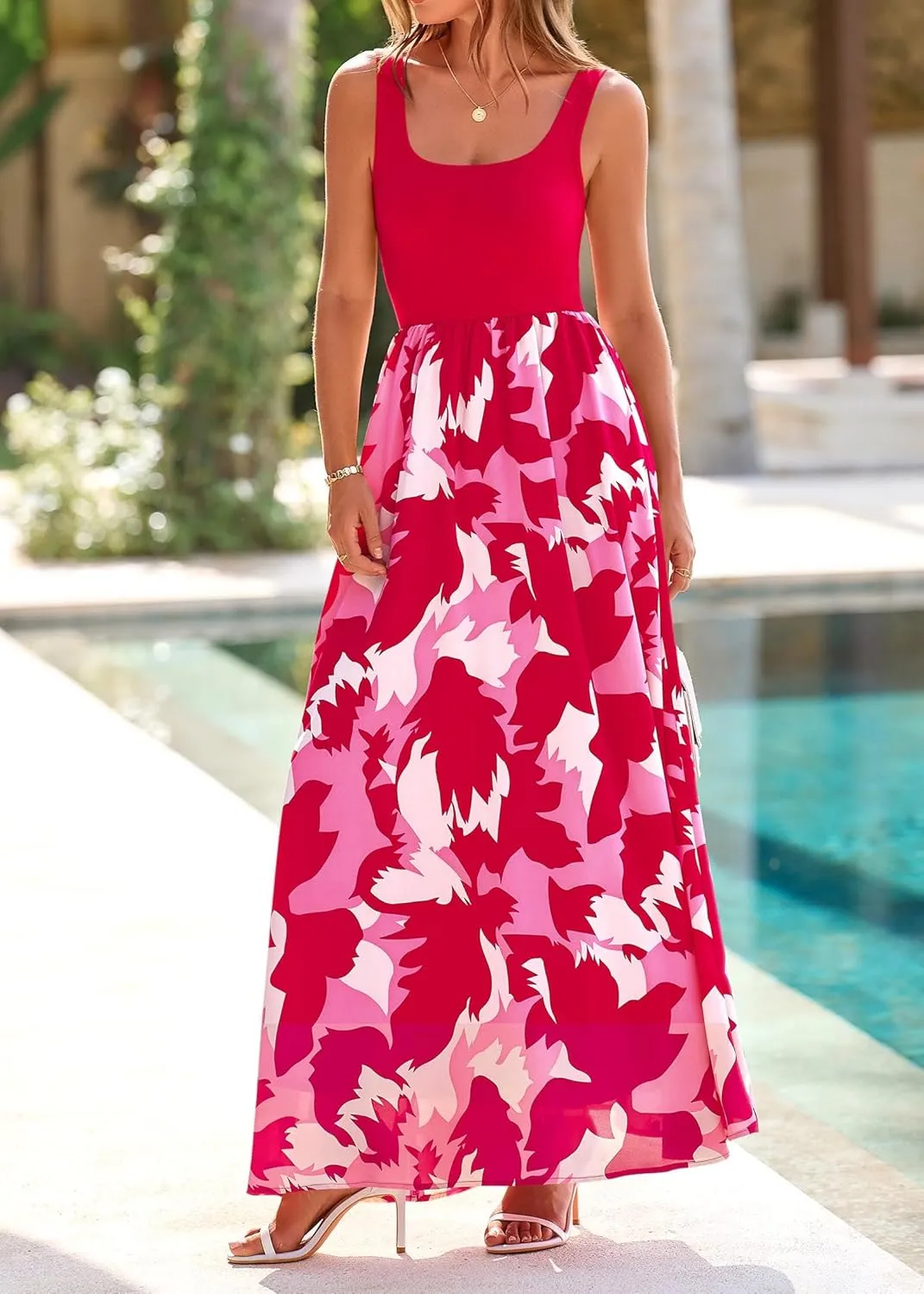 KIRUNDO Women Summer Sleeveless Boho Floral Maxi Dress 2025 Scoop Neck Tank A Line Flowy Beach Wedding Vacation Sundress