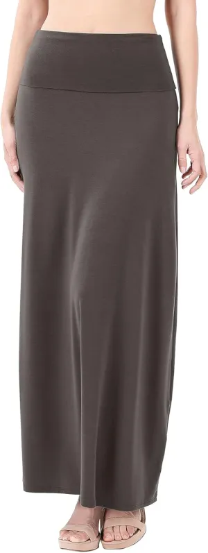 KOGMO Womens Classic Maxi Skirt with Foldable Wide Waistband (S-3X)