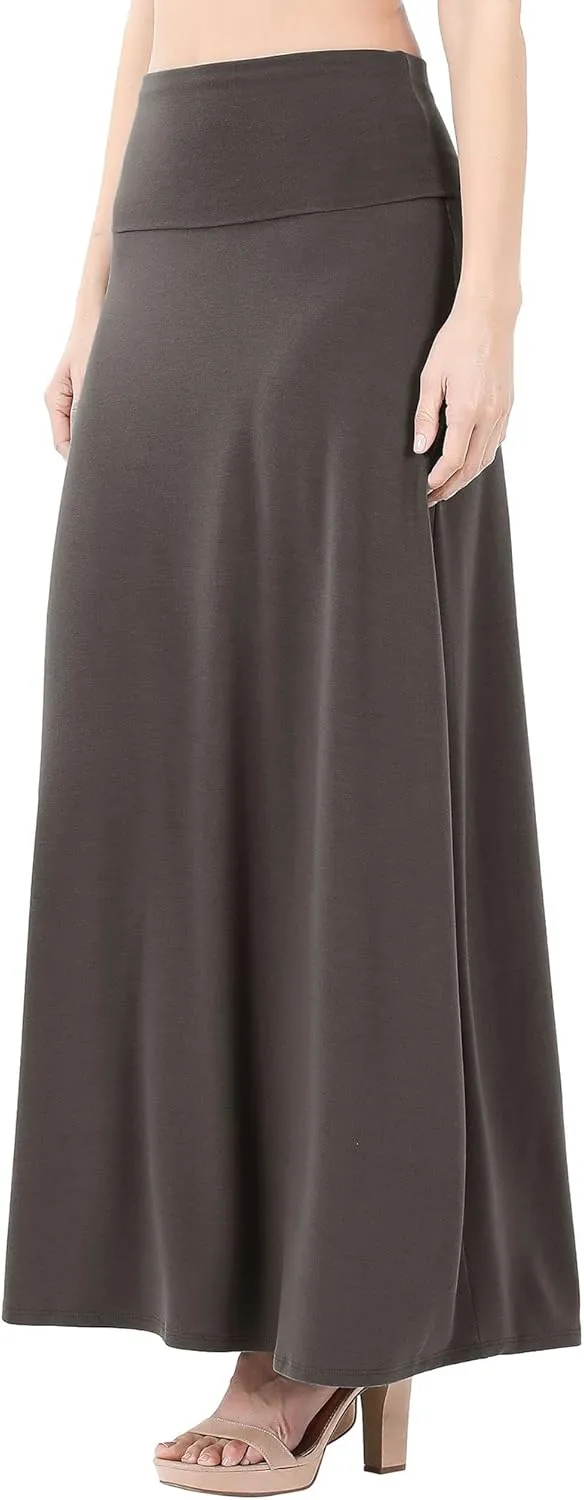 KOGMO Womens Classic Maxi Skirt with Foldable Wide Waistband (S-3X)
