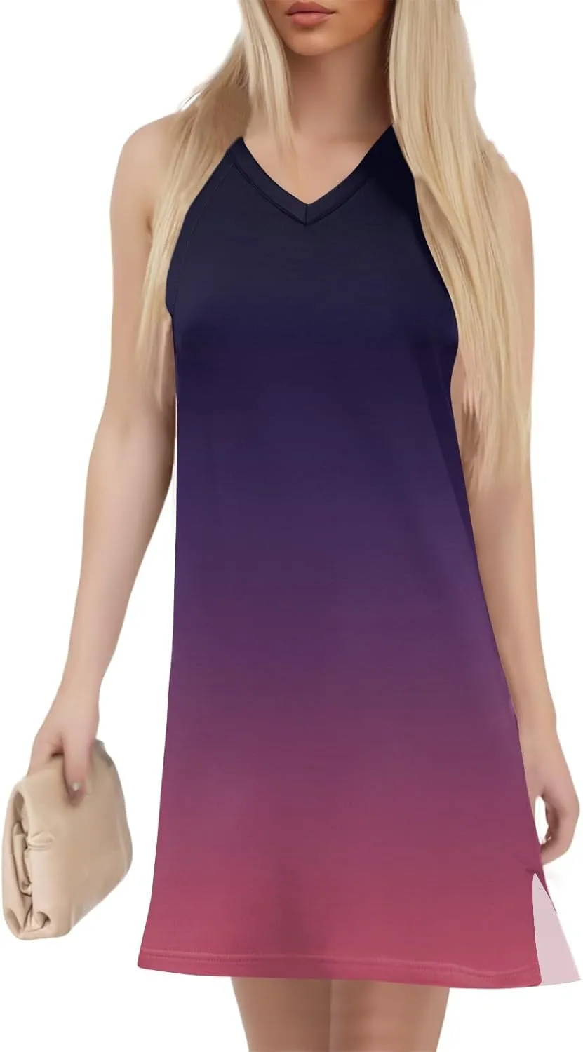 KUIOLYPOER Summer Dresses for Women 2025 V-Neck Sleeveless Sundress Trendy Casual Vacation Beach Dress with Hem Split