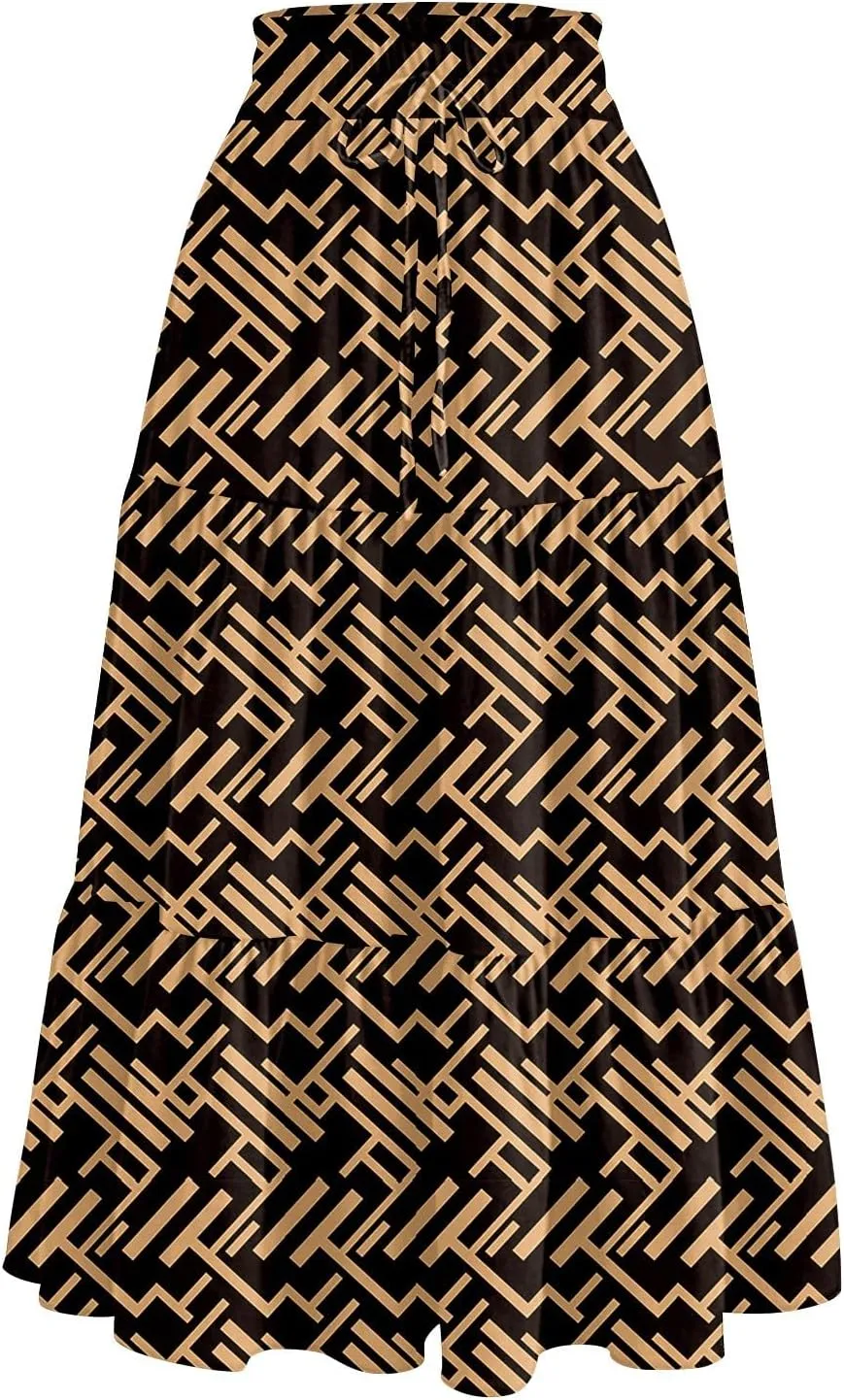 Ladies Skirts High Waist Flowy A-Line Maxi Skirt Long Bohemian Skirt Summer