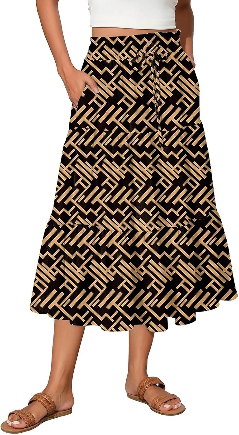 Ladies Skirts High Waist Flowy A-Line Maxi Skirt Long Bohemian Skirt Summer