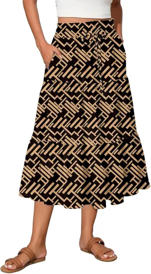 Ladies Skirts High Waist Flowy A-Line Maxi Skirt Long Bohemian Skirt Summer