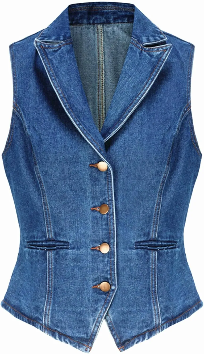Ladyful Lapel Denim Vest for Women Sleeveless Business Work Jean Waistcoat Vest