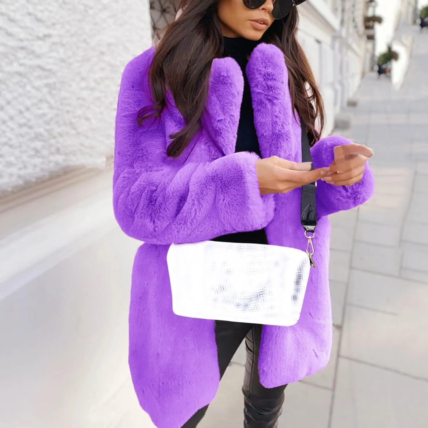 LCMTWX Women Fluffy Faux Fur Coat Women Long Jacket Faux Sleeve Short Warm Women's Coat Fluffy Short Coat Outerwear Pink