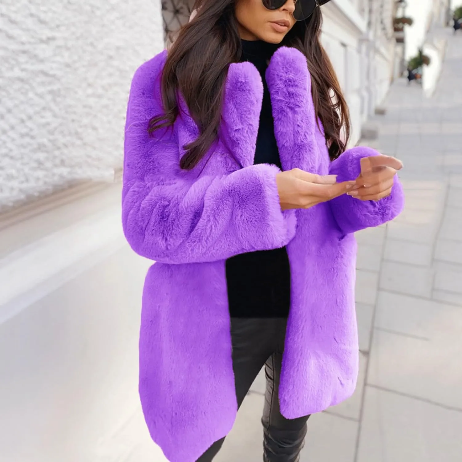 LCMTWX Women Fluffy Faux Fur Coat Women Long Jacket Faux Sleeve Short Warm Women's Coat Fluffy Short Coat Outerwear Pink