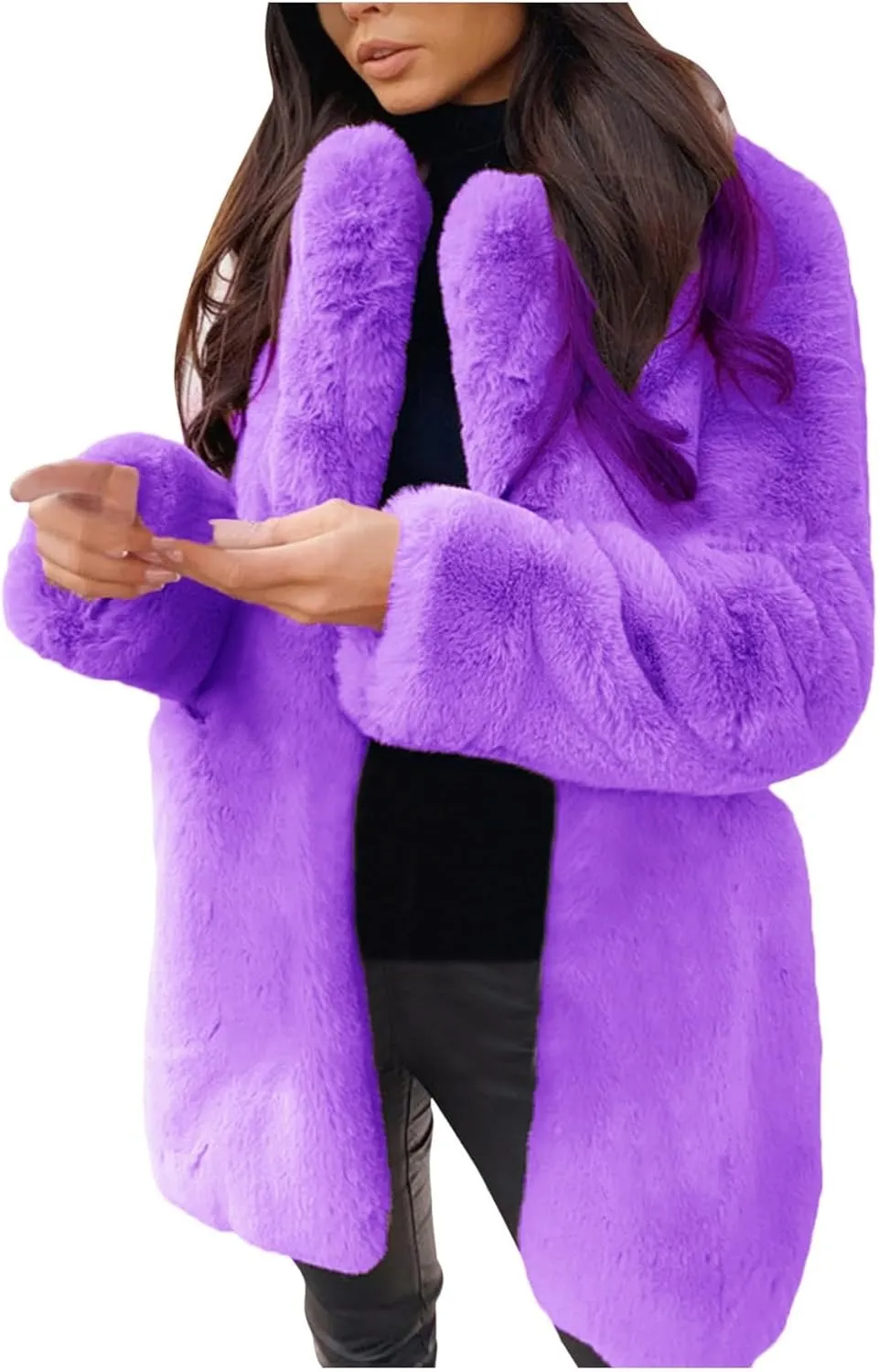LCMTWX Women Fluffy Faux Fur Coat Women Long Jacket Faux Sleeve Short Warm Women's Coat Fluffy Short Coat Outerwear Pink