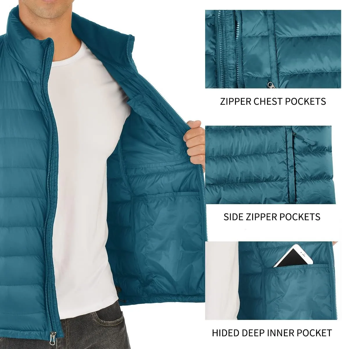 Lesmart Mens Down Vest Lightweight Packable Winter Outdoor Puffer Vest Jacket with Pockets