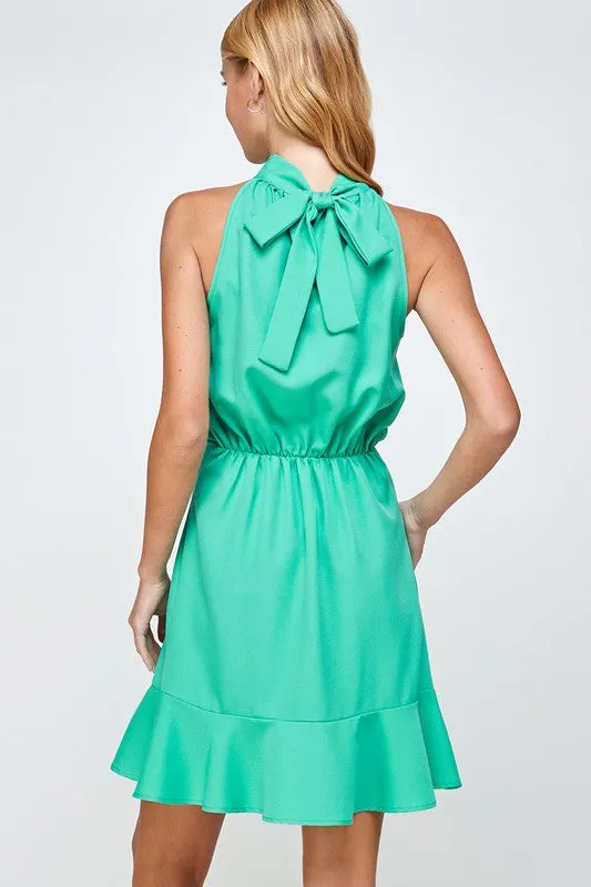 Light Green Solid Halter Dress