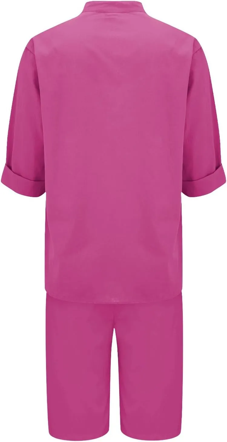 Linen Sets for Women 2 Piece Plus Size Tracksuits Cotton Linen Pants Sets Summer Long Sleeve Button Shirt Comfy Suit