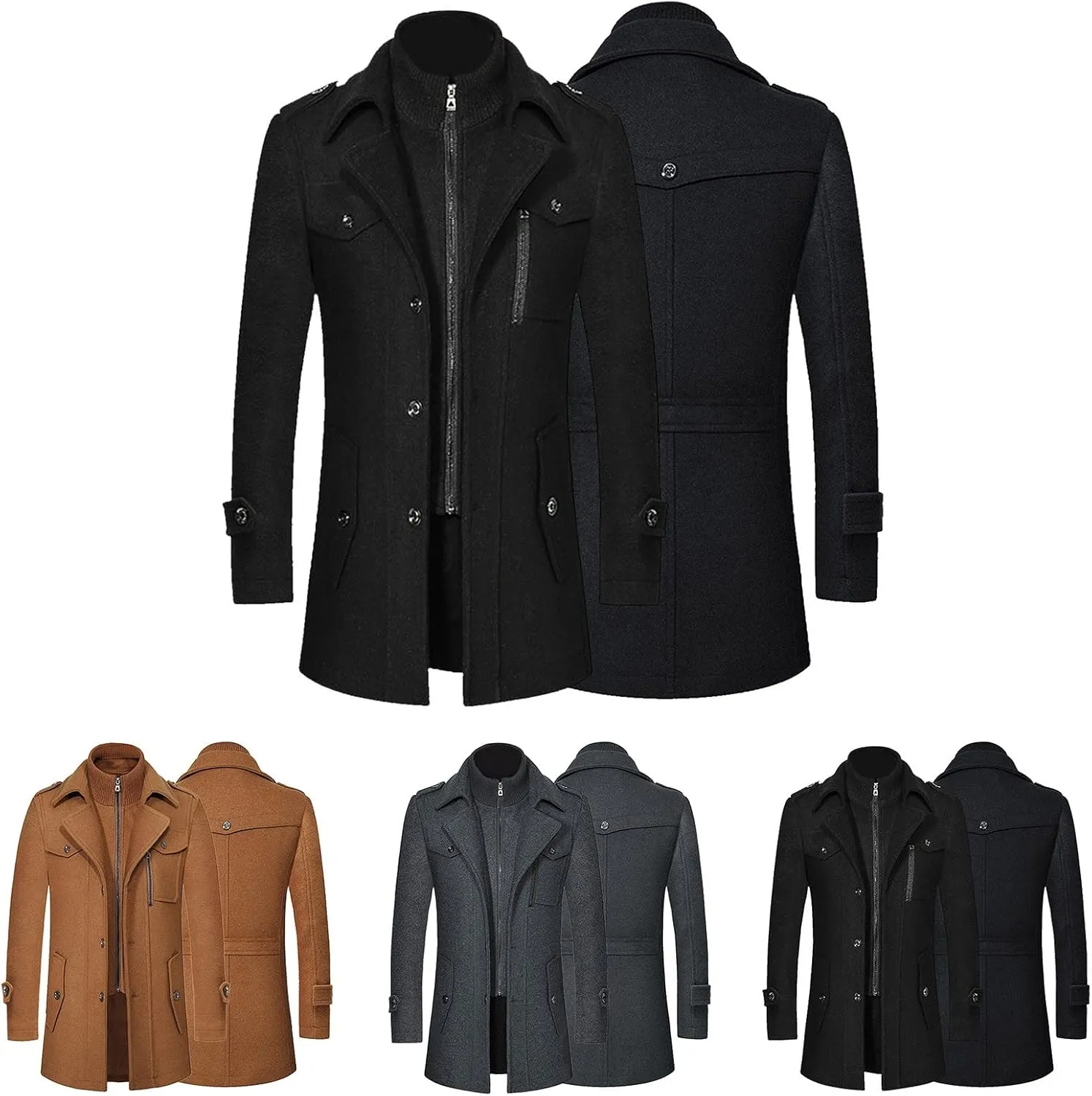 long coat men Solid Coat Single Breasted Jackets Long Sleeve Button Pocket Coat Long Jacket Casual Windproof