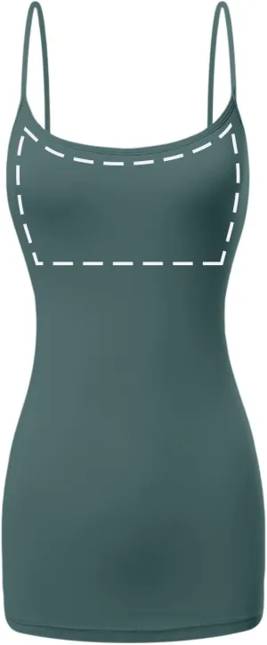 Long Cotton Camisole Tank Top with Built in Bra for Women Basic Cami with Shelf Bra Tank Tops Undershirt