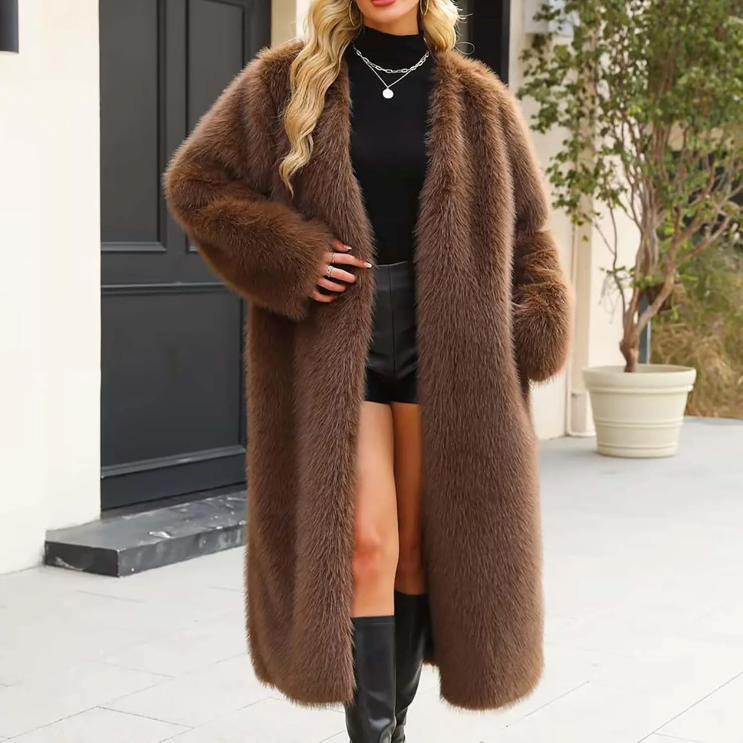 Long Faux Fur Coats for Women Open Front Cardigan Fuzzy Fleece Jacket Warm Winter Coats Fashion Outfits 2024