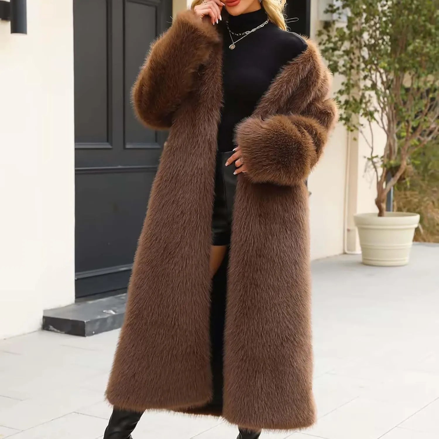 Long Faux Fur Coats for Women Open Front Cardigan Fuzzy Fleece Jacket Warm Winter Coats Fashion Outfits 2024