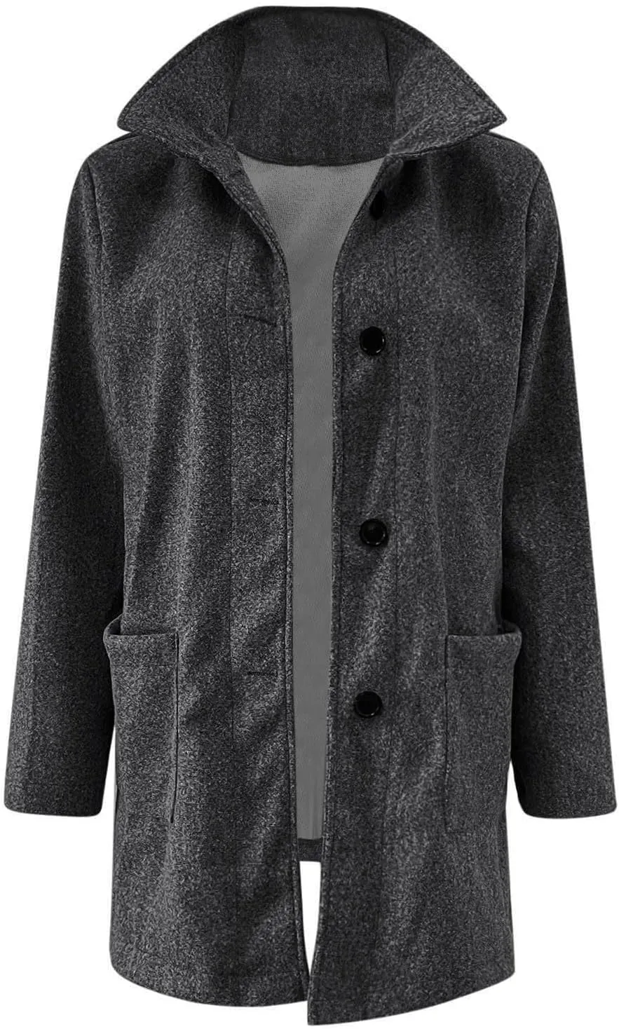 Long Pea Coats for Women Winter Stand Collar Single Breasted Wool Coats Wool Blend Peacoat Thicken Blazer Jacket