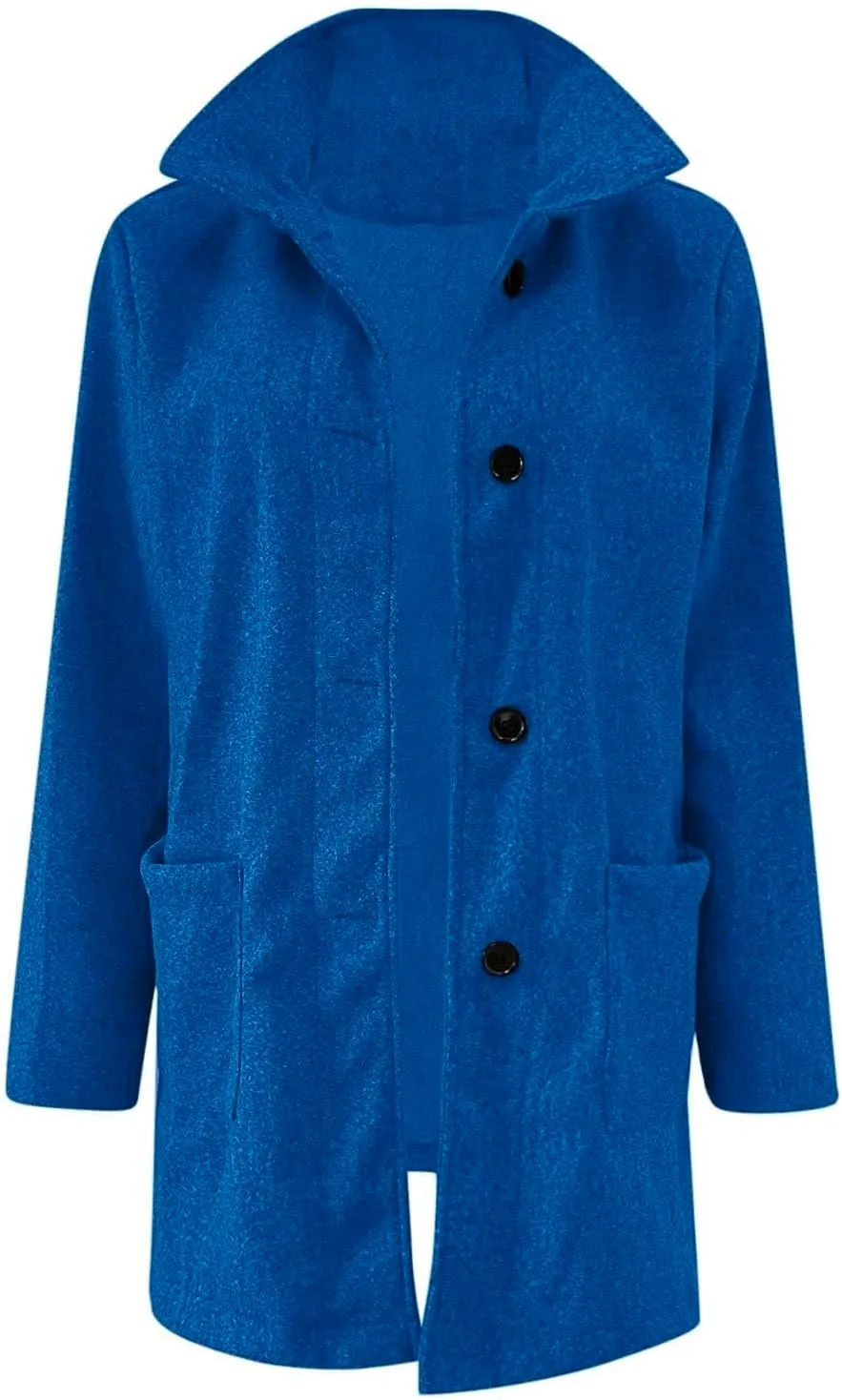 Long Pea Coats for Women Winter Stand Collar Single Breasted Wool Coats Wool Blend Peacoat Thicken Blazer Jacket