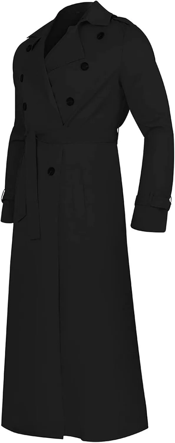 Long Trench Coat Men Big and Tall Casual Wool Coat Solid Color Lapel Woolen Coat Double Breasted Trench Coat