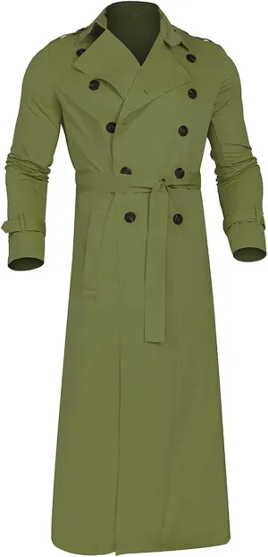 Long Trench Coat Men Big and Tall Casual Wool Coat Solid Color Lapel Woolen Coat Double Breasted Trench Coat