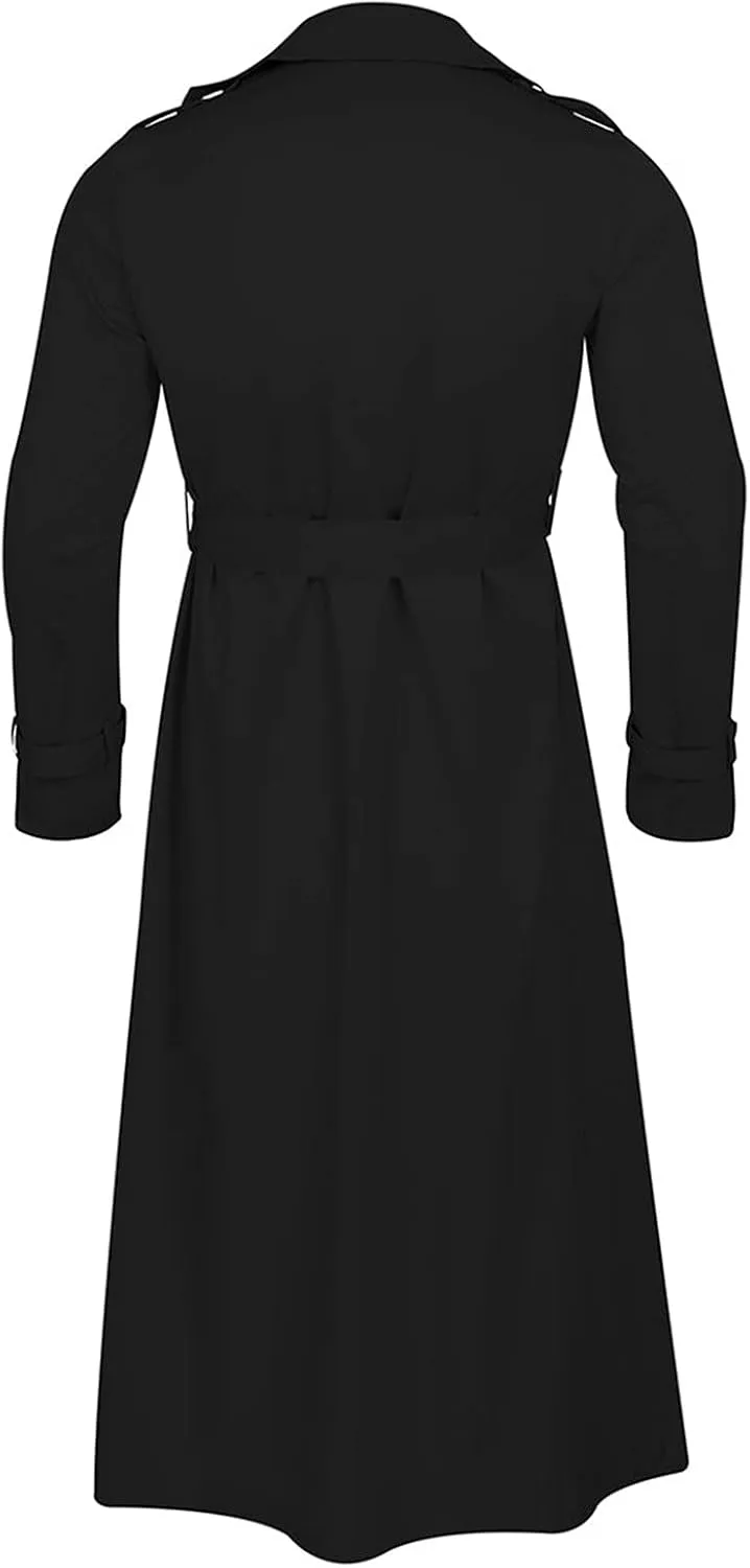 Long Trench Coat Men Big and Tall Casual Wool Coat Solid Color Lapel Woolen Coat Double Breasted Trench Coat
