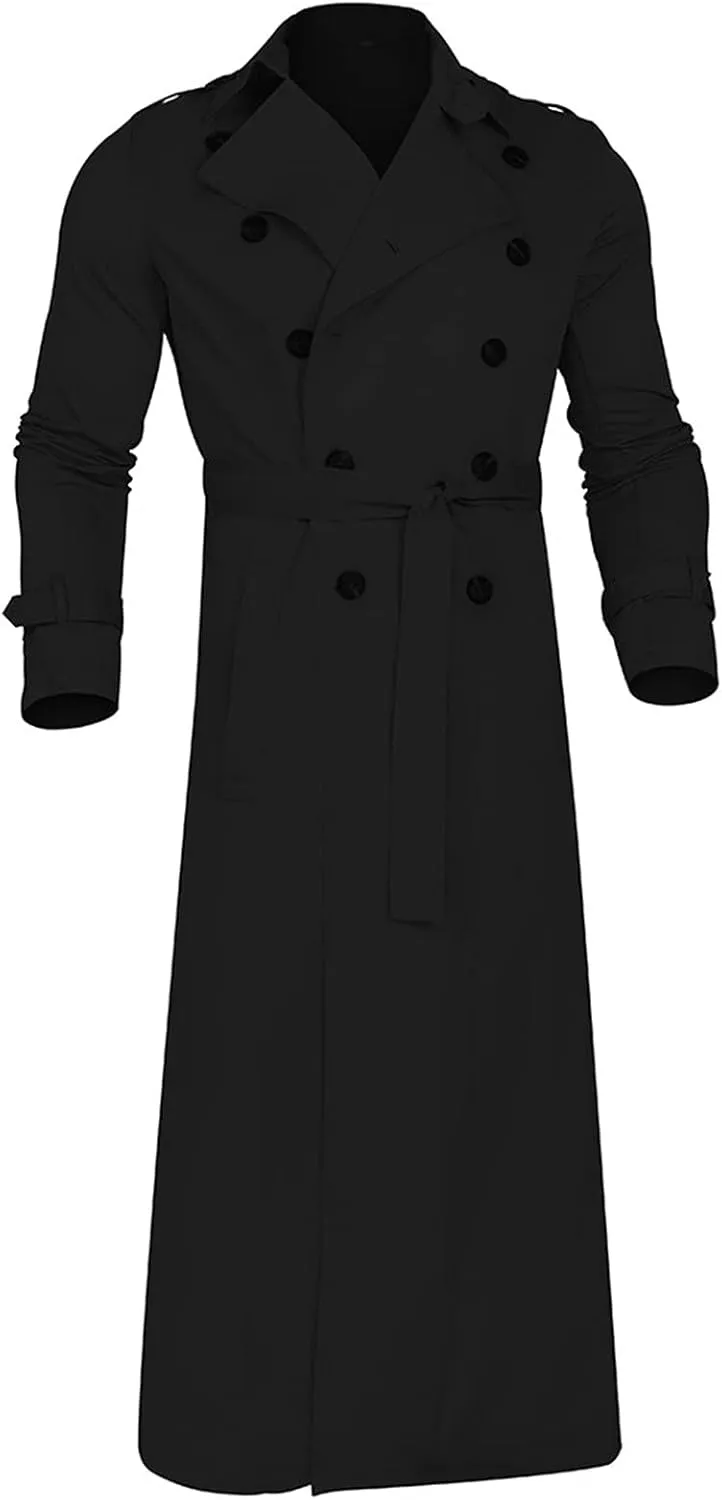 Long Trench Coat Men Big and Tall Casual Wool Coat Solid Color Lapel Woolen Coat Double Breasted Trench Coat