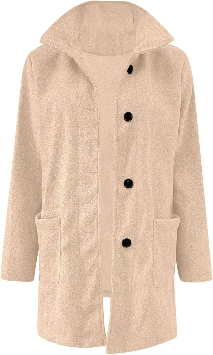 Long Wool Coats Women Thicken Wool Blend Stand Collar Single Breasted Pea Jacket Cute Winter Peacoat