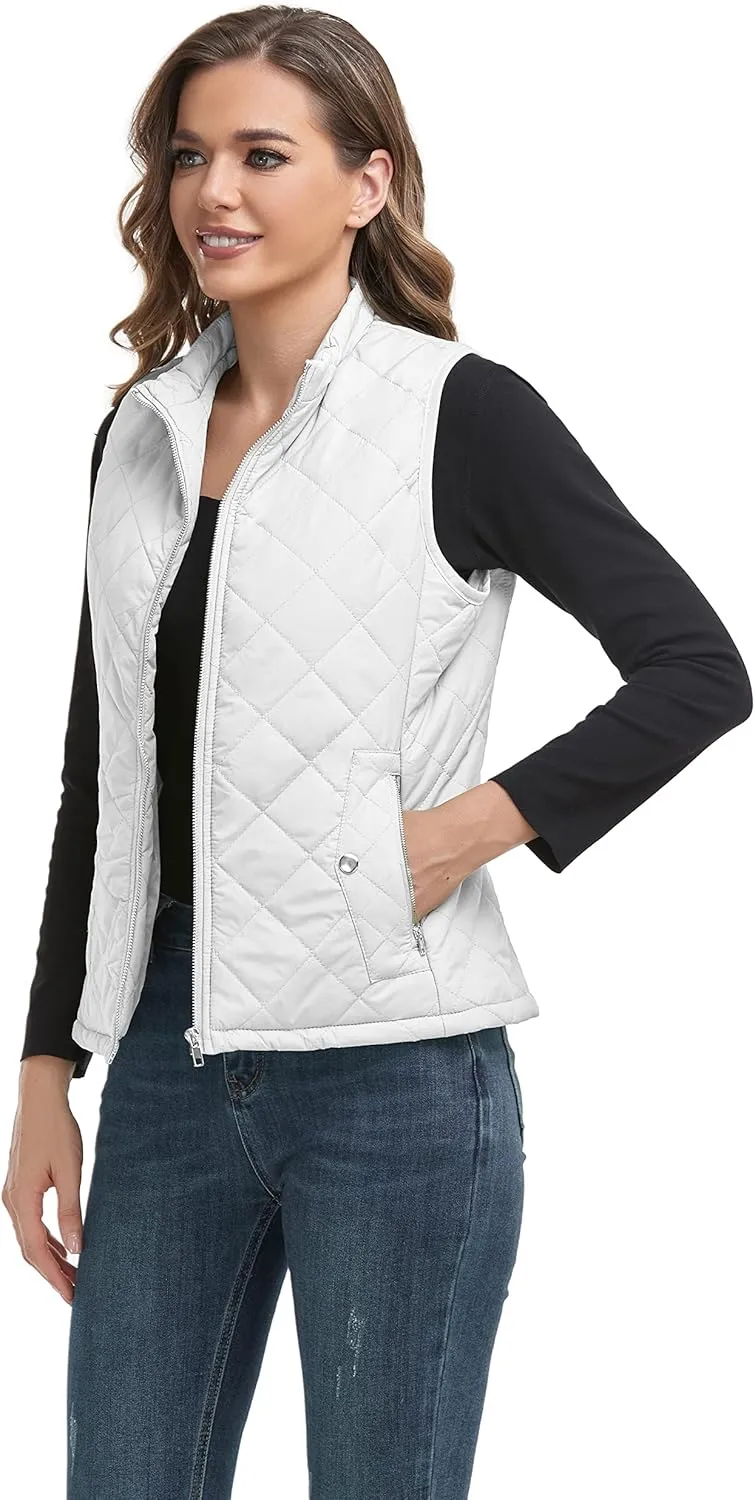 LONGKING 2025 Upgraded, Women's Outwear Vest With One Inner Pocket - Stand Collar Lightweight Zip Quilted Vest for Women