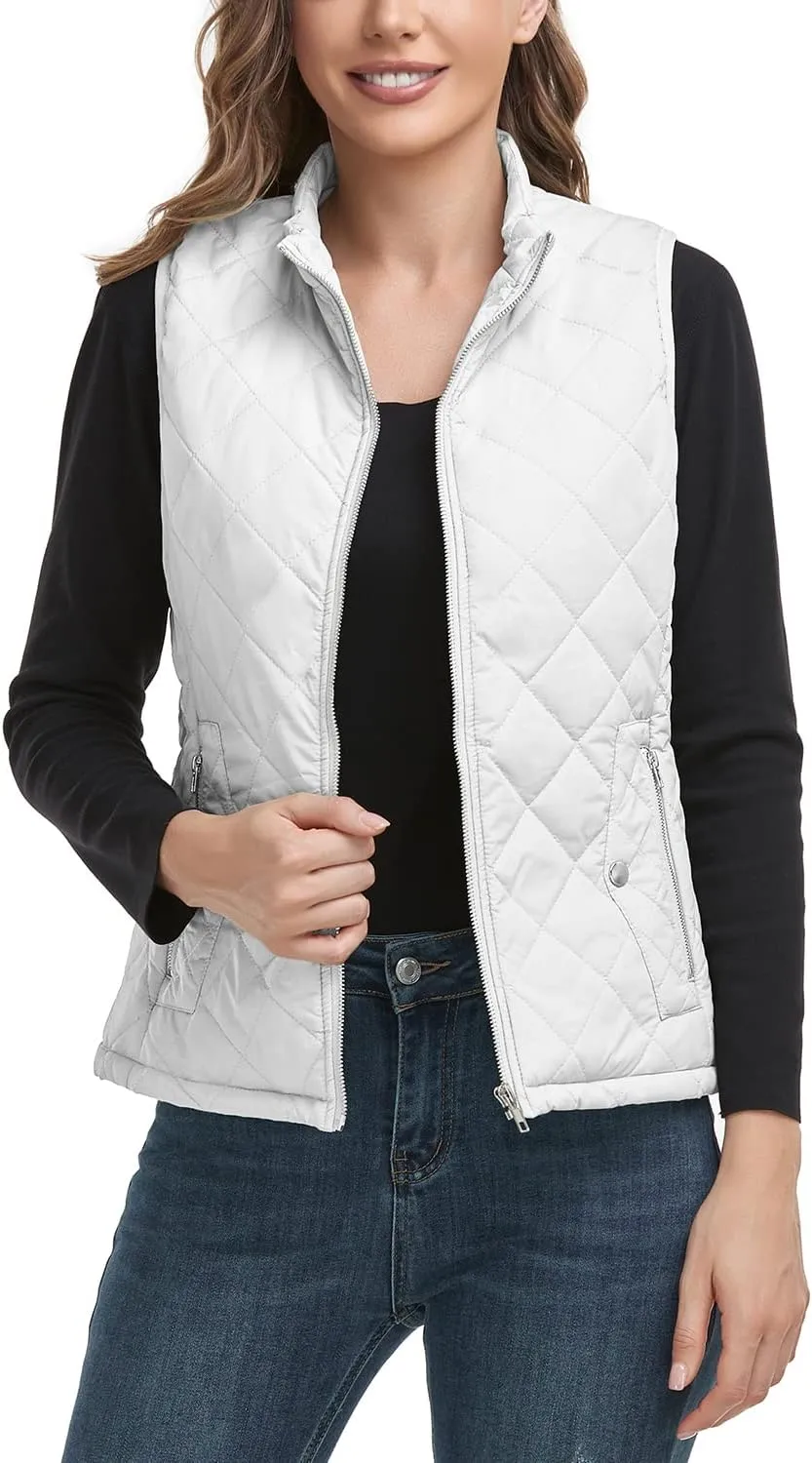 LONGKING 2025 Upgraded, Women's Outwear Vest With One Inner Pocket - Stand Collar Lightweight Zip Quilted Vest for Women