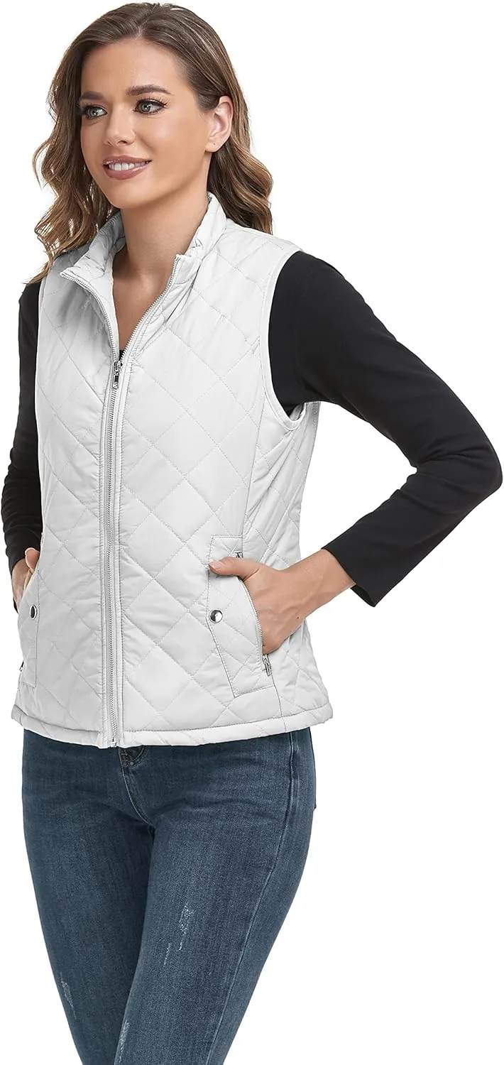 LONGKING 2025 Upgraded, Women's Outwear Vest With One Inner Pocket - Stand Collar Lightweight Zip Quilted Vest for Women