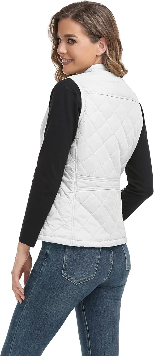 LONGKING 2025 Upgraded, Women's Outwear Vest With One Inner Pocket - Stand Collar Lightweight Zip Quilted Vest for Women