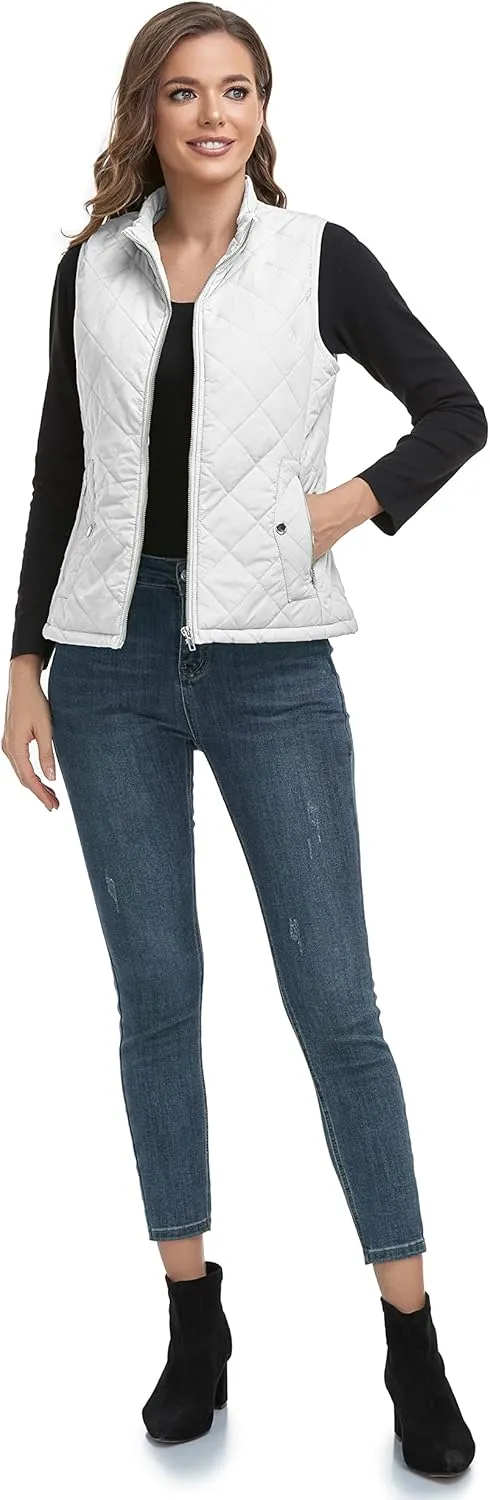 LONGKING 2025 Upgraded, Women's Outwear Vest With One Inner Pocket - Stand Collar Lightweight Zip Quilted Vest for Women
