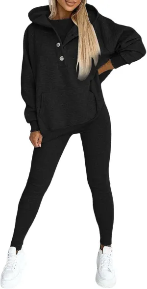 Lounge Sets for Women - 2 Piece Button Thick Outfits Sweatsuit Hoodies with Pants Fall Jogging Track Suits for Women