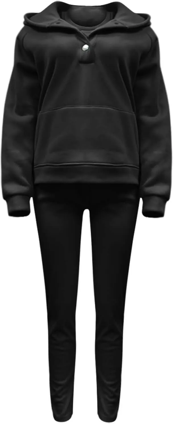 Lounge Sets for Women - 2 Piece Button Thick Outfits Sweatsuit Hoodies with Pants Fall Jogging Track Suits for Women