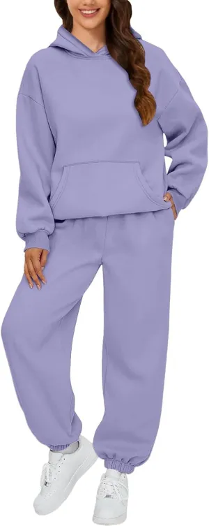 Lounge Sets for Women Solid Color Long Sleeved Hoodie Casual Sweatpants with Pockets 2 Piece Fall Outfits