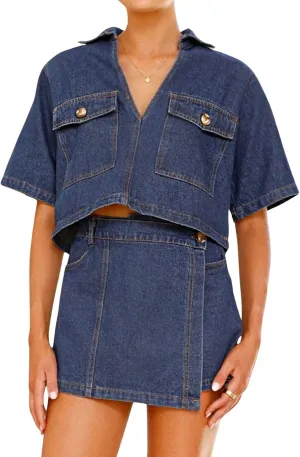 loveimgs Women Western 2 Piece Denim Skirt Set Outfit Jean Crop Top Irregular Denim Wrap Skort Y2k Jean Shorts Summer
