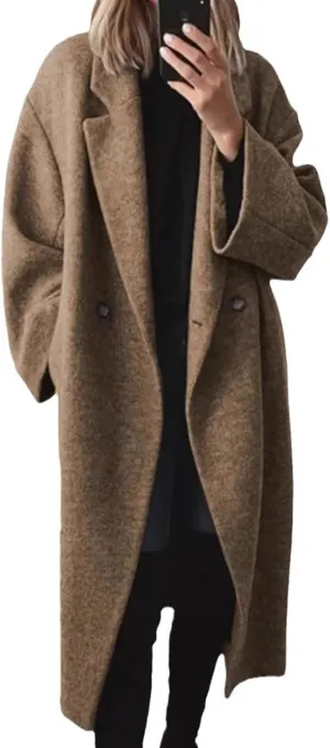loveimgs Women Winter Long Wool Pea Coat Trench Coat Woolen Jacket Button Down Peacoat Overcoat