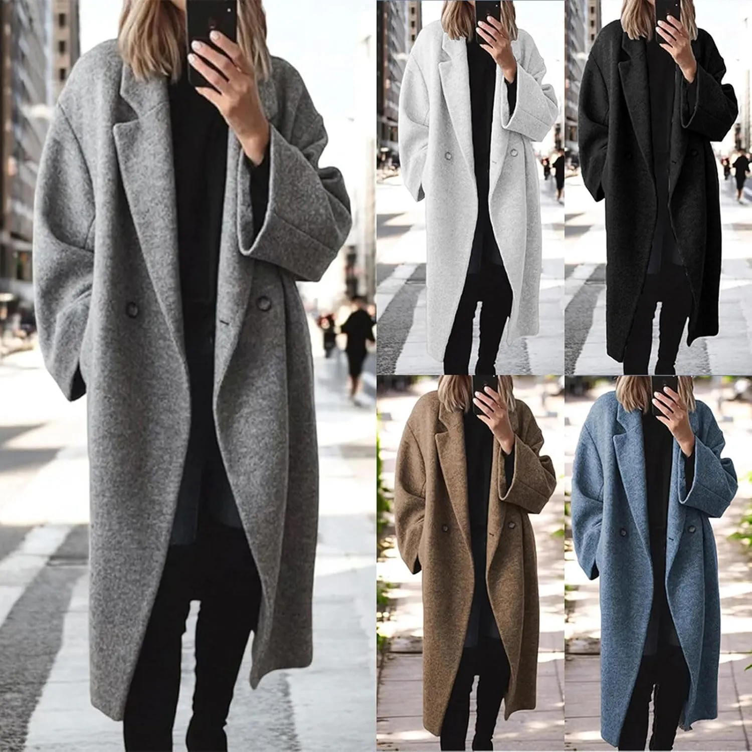 loveimgs Women Winter Long Wool Pea Coat Trench Coat Woolen Jacket Button Down Peacoat Overcoat