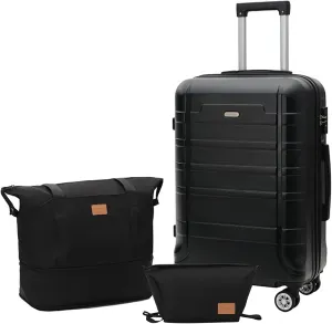 Luggage 20 Inch Set 3 Piece Luggage Set carry on luggage with wheels for Travel (Black, 3 piece set-20-Inch)